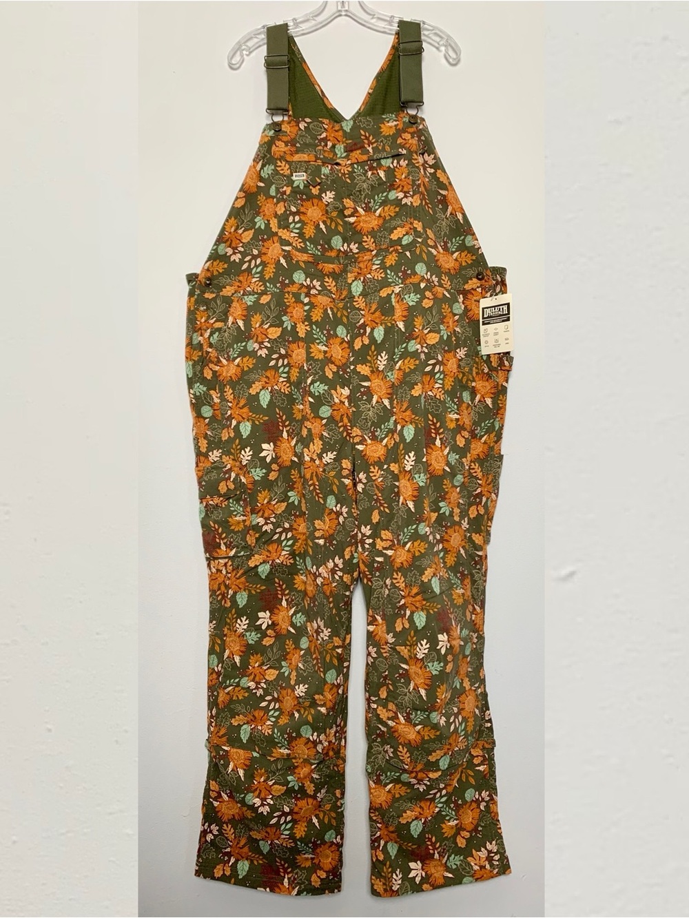 NWT Duluth 2X x31L Heirloom Gardening Lined Bib Overalls Loden Autumn Leaves DIY